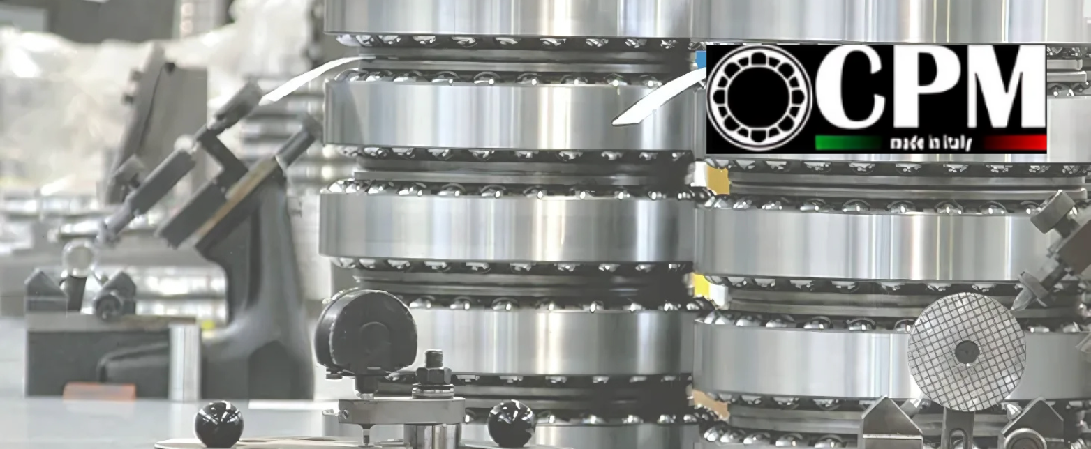 High-quality CPM ball bearing manufacturing in Italy, showcasing the production line and assembly of precision industrial bearings.