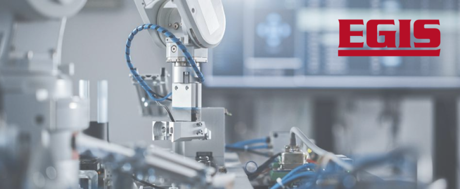 An Egis smart factory solution, featuring a precision robotic arm for advanced manufacturing and Industry 4.0 applications.