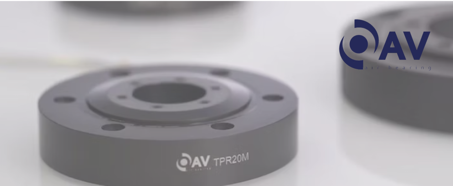 A close-up of an OAV TPR20M rotary bearing, a compact and precise component for automation and robotic applications.