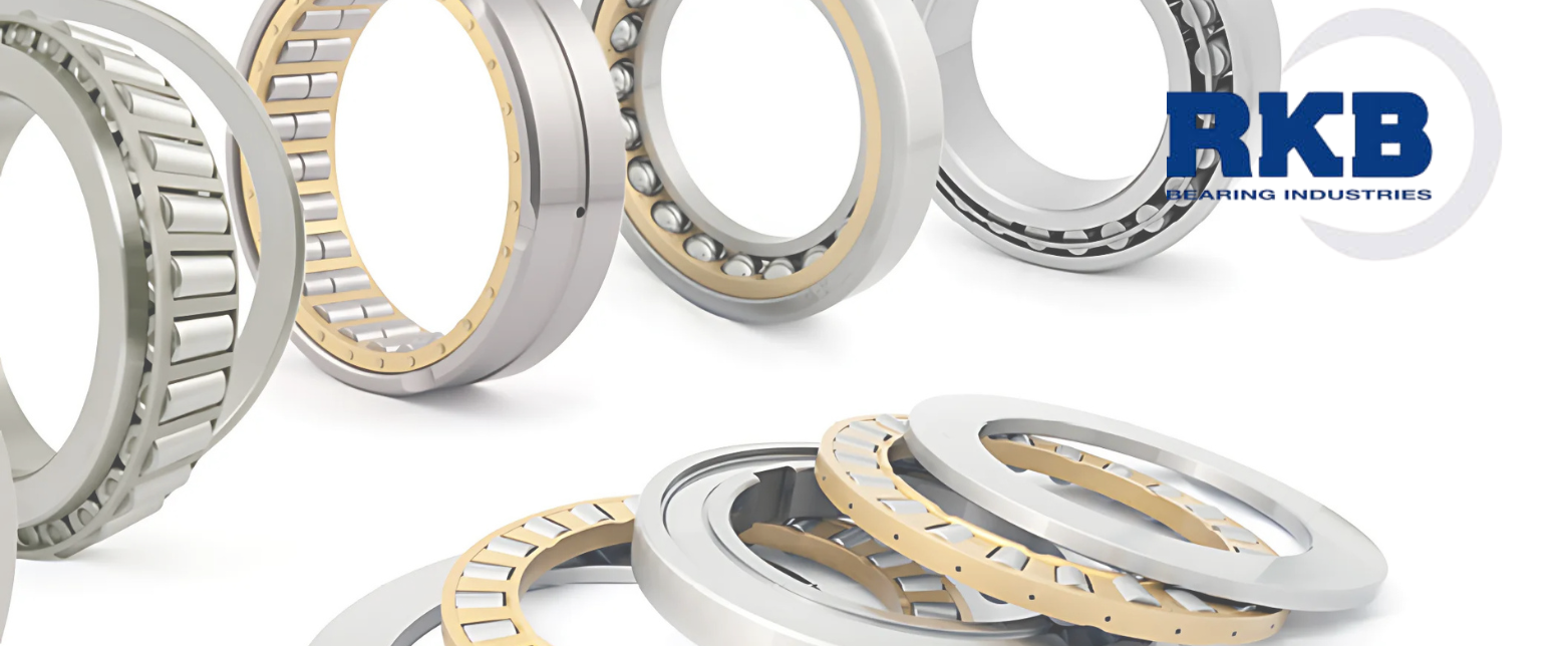 A collection of high-performance RKB roller bearings, including spherical, tapered, and cylindrical types for heavy industry applications.