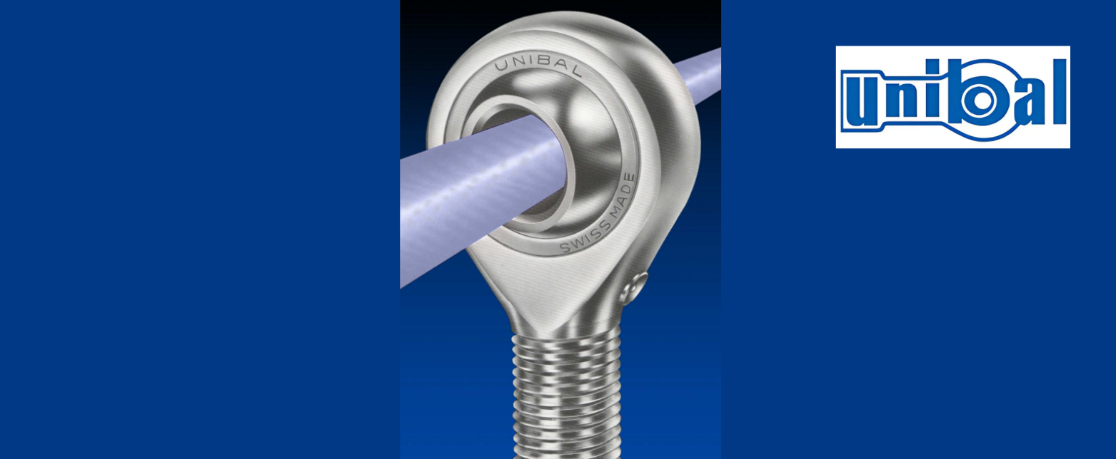 A Unibal precision spherical rod end, a Swiss-made joint for high-performance industrial, automotive, and aerospace applications.