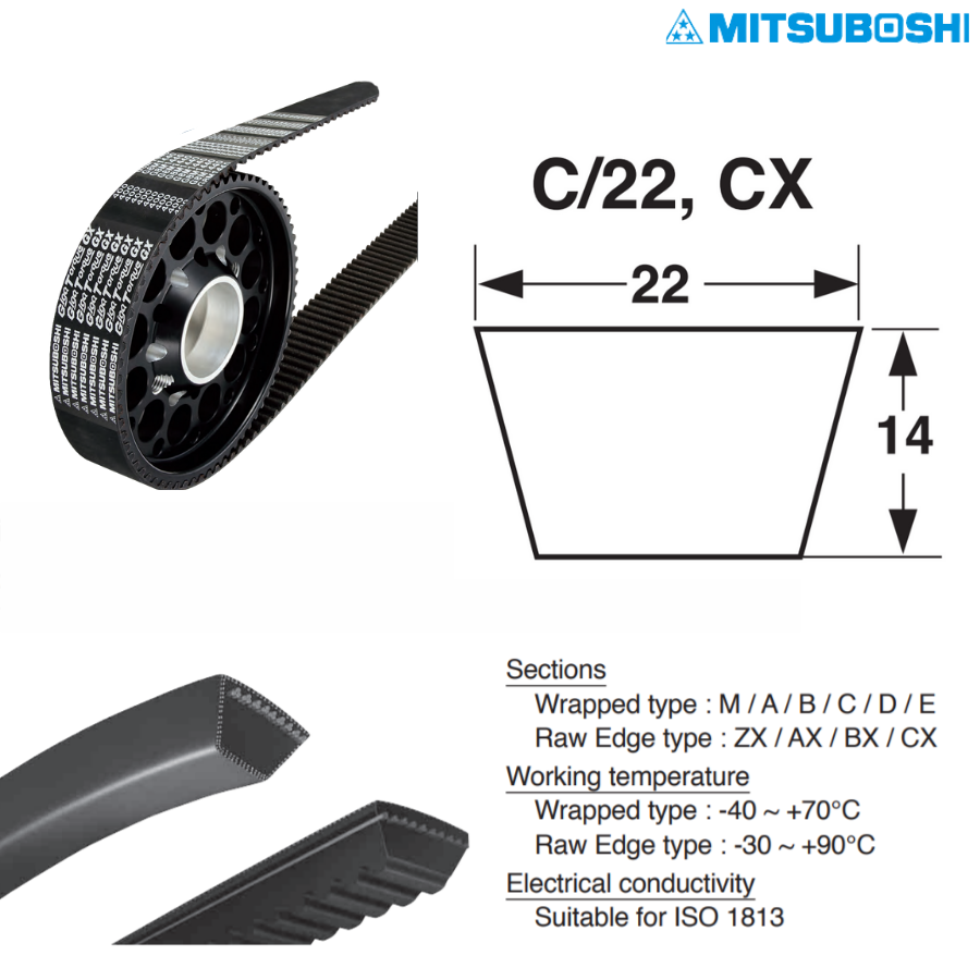 Mitsuboshi CX-Section CX 50 Cogged Belt